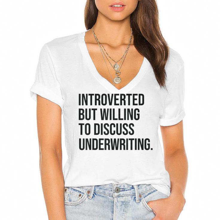 Introverted Underwriter Underwriting Introvert Women's Jersey Short Sleeve Deep V-Neck Tshirt