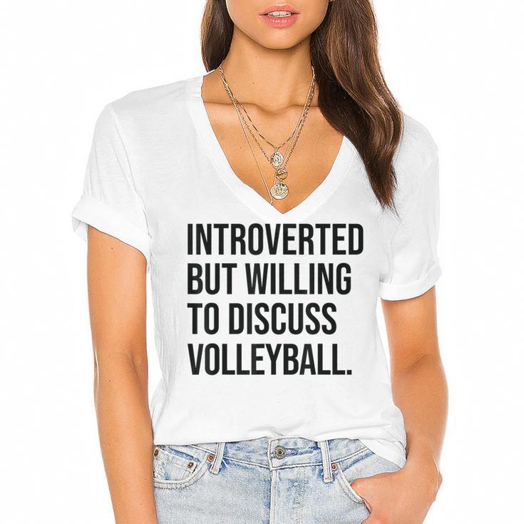 Introverted Volleyball Player Volleyball Introvert Women's Jersey Short Sleeve Deep V-Neck Tshirt