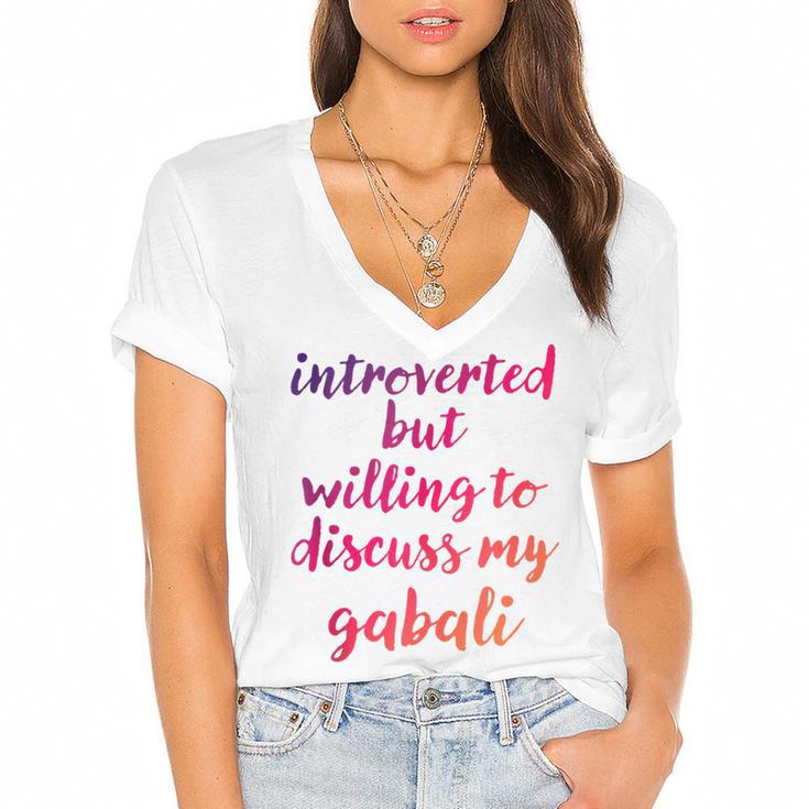 Introverted Willing To Discuss Gabali Introvert Women's Jersey Short Sleeve Deep V-Neck Tshirt