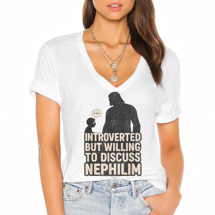 Introverted But Willing To Discuss Nephilim Tee Women's Jersey Short Sleeve Deep V-Neck Tshirt