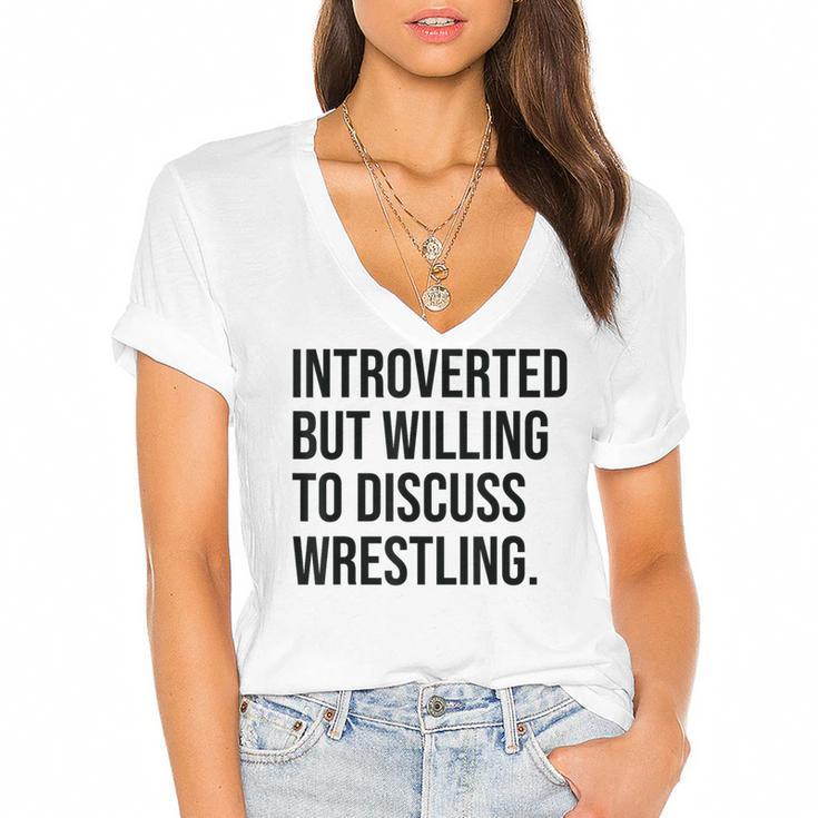 Introverted Wrestler Wrestling Introvert Women's Jersey Short Sleeve Deep V-Neck Tshirt