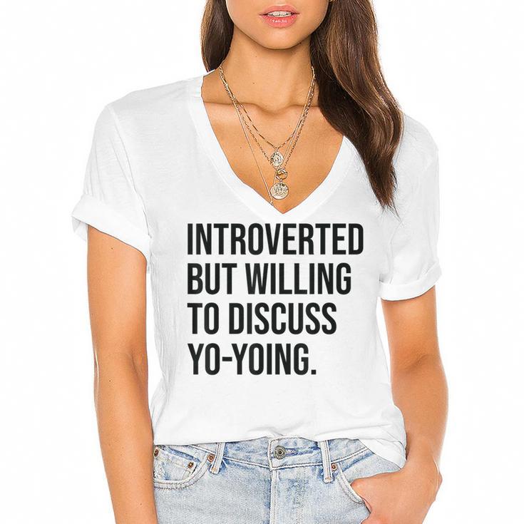Introverted Yoyo Toy Player Yo-Yo Introvert Women's Jersey Short Sleeve Deep V-Neck Tshirt