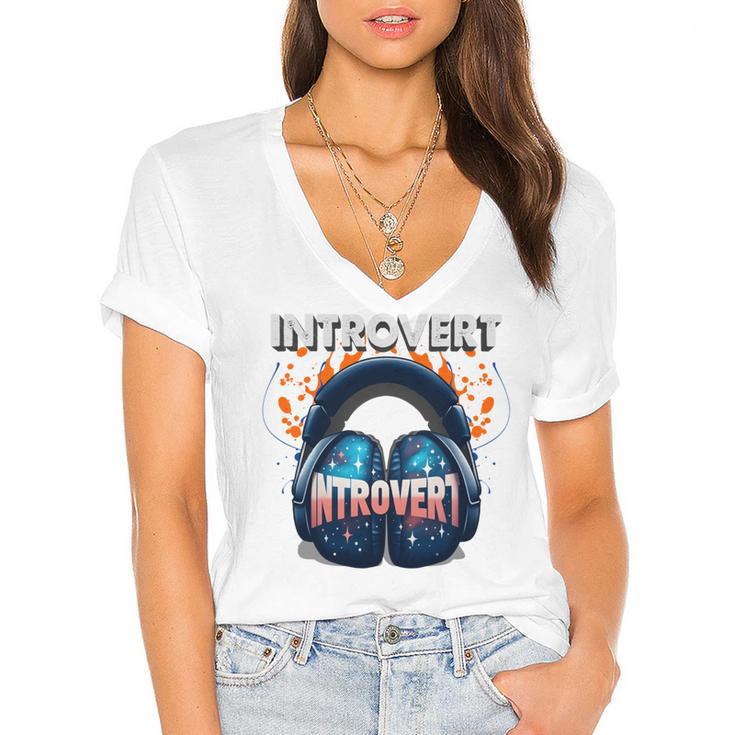 Introvert's Best Friend Noise-Canceling Headphones Women's Jersey Short Sleeve Deep V-Neck Tshirt