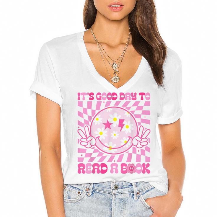It's Good Day To Read Book Library Reading Lovers Women's Jersey Short Sleeve Deep V-Neck Tshirt				