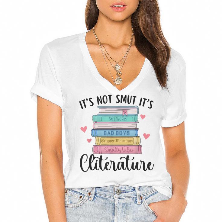 It's Not Smut It's Literature Dark Romance Smutt Book Lover Women's Jersey Short Sleeve Deep V-Neck Tshirt