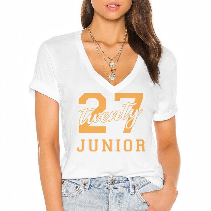 Junior Class 2027 Graduation Back To School Orange Letters Premium Tri-Blend Women's Jersey Short Sleeve Deep V-Neck Tshirt				