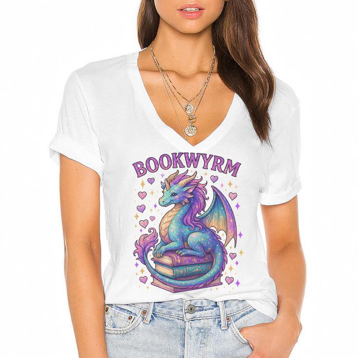 Just a Girl Who Loves Dragons And Books Women's Jersey Short Sleeve Deep V-Neck Tshirt				