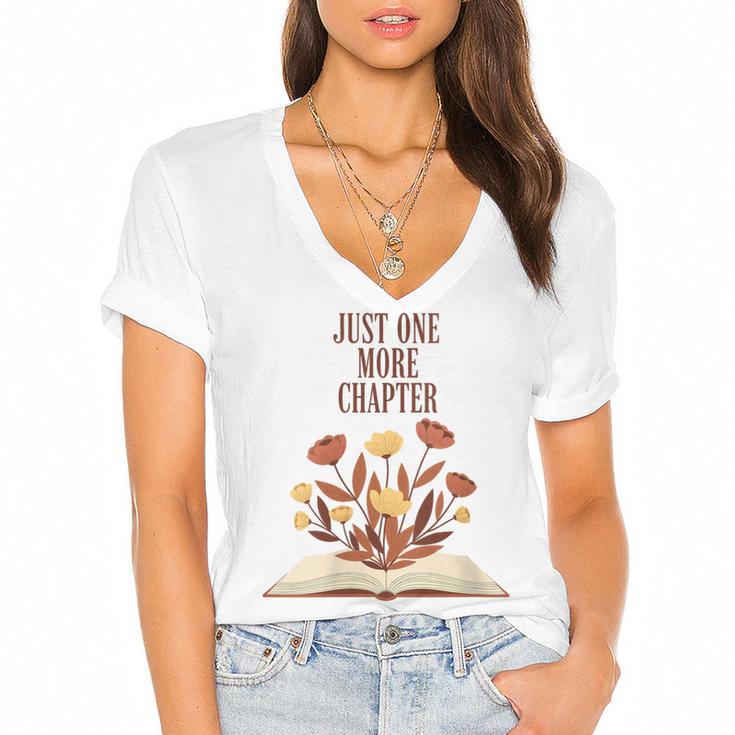Just One More Chapter Book Lovers Floral Women's Jersey Short Sleeve Deep V-Neck Tshirt