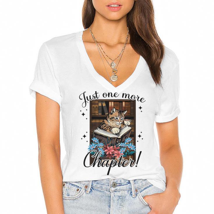 Just One More Chapter Cat Reading Books Coffee Lovers Premium Tri-Blend Women's Jersey Short Sleeve Deep V-Neck Tshirt