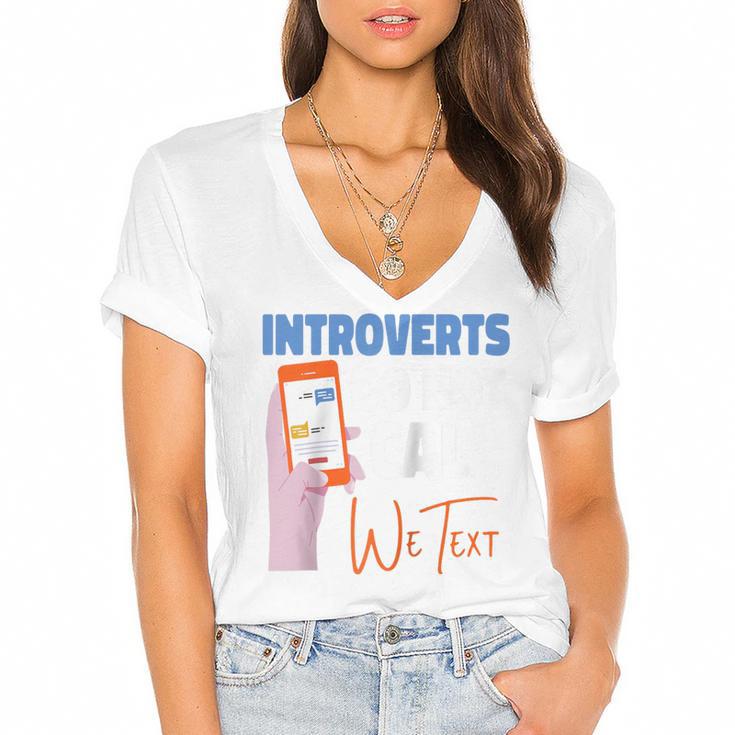 We Just Text Introvert For Quiet People Raglan Baseball Tee Women's Jersey Short Sleeve Deep V-Neck Tshirt