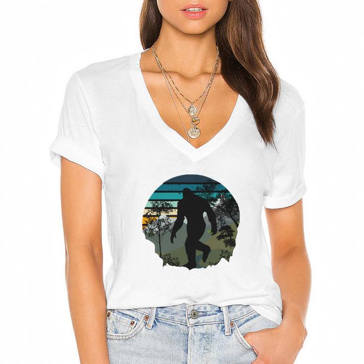 Just Me And My Yeti Retro Sunset Mountain Hiking Introvert Women's Jersey Short Sleeve Deep V-Neck Tshirt				