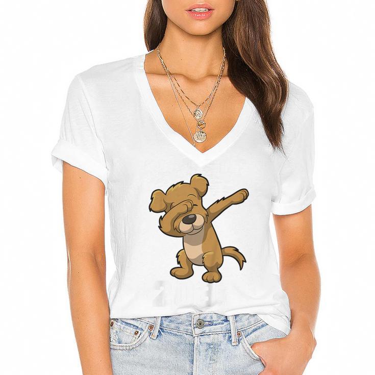 Kids Class Of 2031 Shirt Graduation Dabbing Dog Shirt Women's Jersey Short Sleeve Deep V-Neck Tshirt				