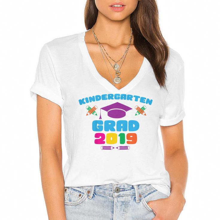 Kids Kindergarten Grad 2019 Graduation T-Shirt Women's Jersey Short Sleeve Deep V-Neck Tshirt				