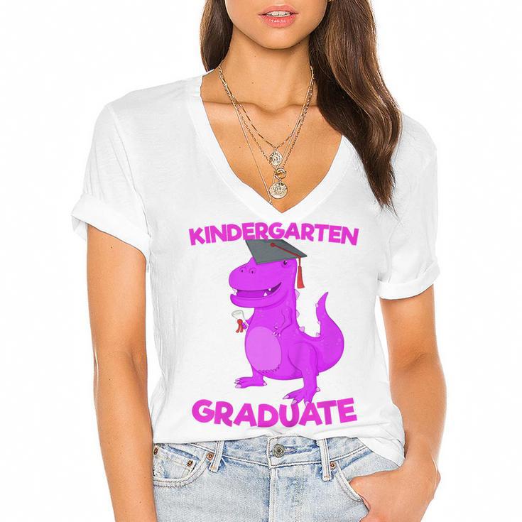 Kids Kindergarten Graduation Idea For Girls Dinosaur Women's Jersey Short Sleeve Deep V-Neck Tshirt				