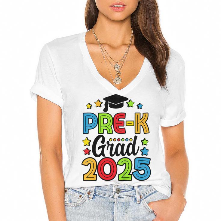 Kids Pre-K Grad 2025 Preschool Prek Graduation Women's Jersey Short Sleeve Deep V-Neck Tshirt				
