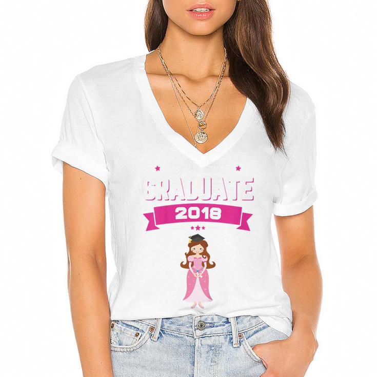 Kids Princess Girl Preschool Graduate 2018 Graduation Pre-K Women's Jersey Short Sleeve Deep V-Neck Tshirt				
