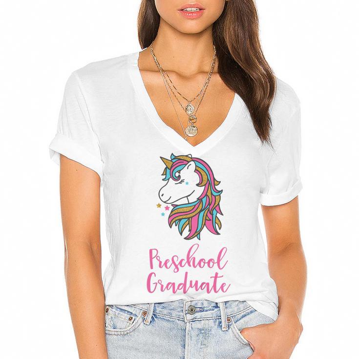 Kids Unicorn Preschool Graduation Women's Jersey Short Sleeve Deep V-Neck Tshirt				
