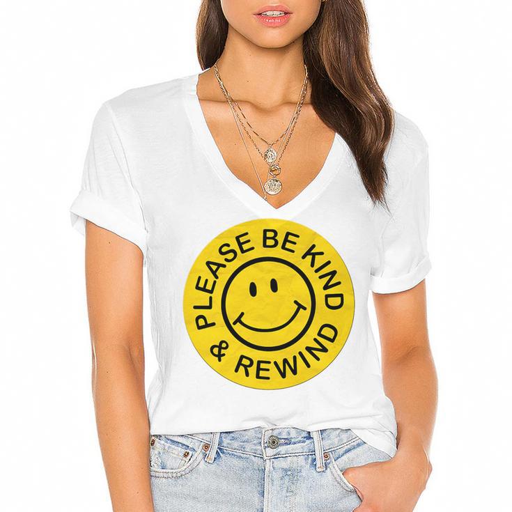 Be Kind Rewind Shirt Retro Nostalgia Sticker 80s 90s Tee Premium Tri-Blend Women's Jersey Short Sleeve Deep V-Neck Tshirt