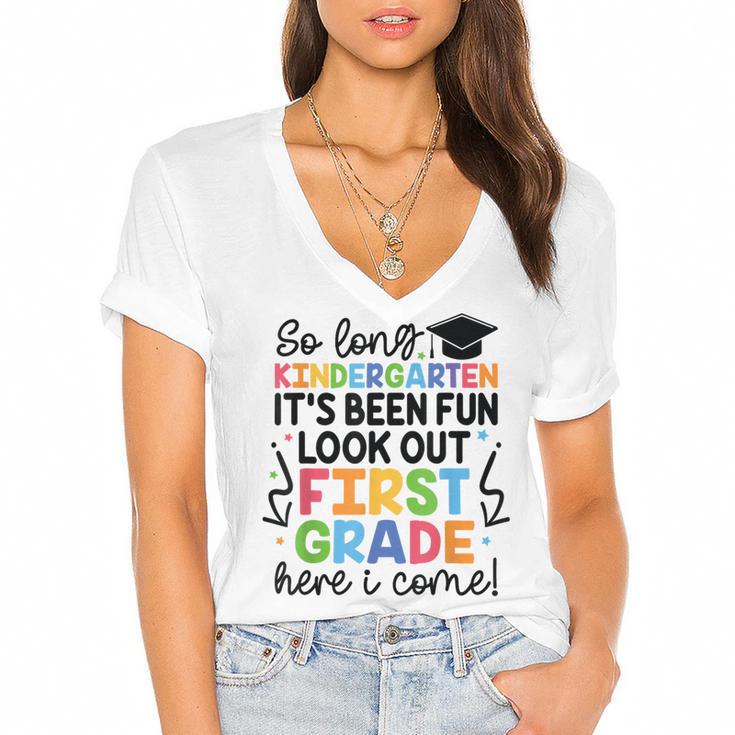 Kindergarten Graduation Graduate 1st Grade Here I Come Kids Women's Jersey Short Sleeve Deep V-Neck Tshirt				