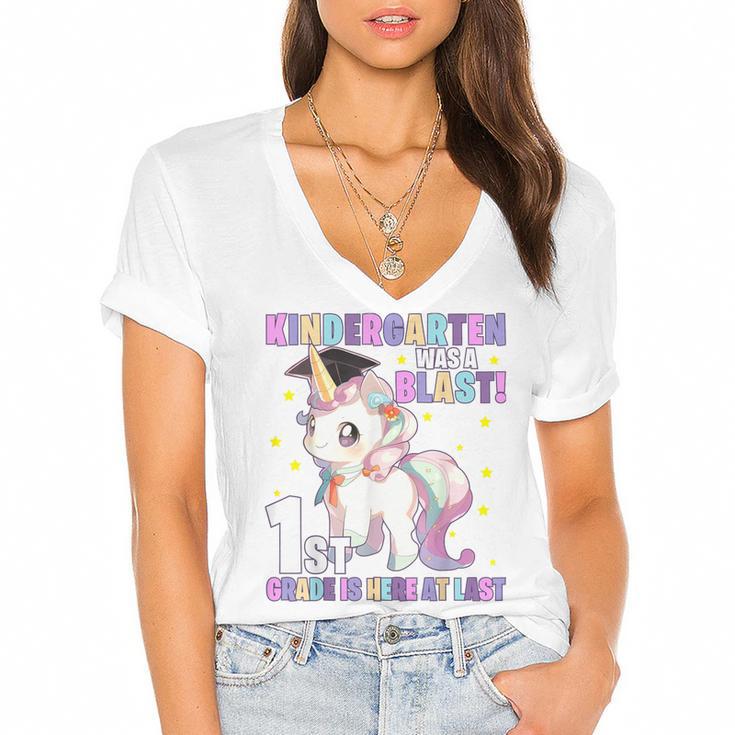 Kindergarten Graduation Unicorn Kindergarten Graduate Girls Women's Jersey Short Sleeve Deep V-Neck Tshirt				