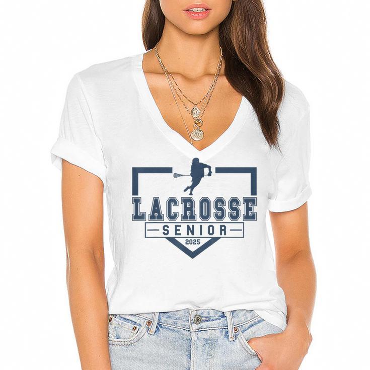 Lacrosse Senior Night Lacrosse Senior 2025 Graduation 33 Women's Jersey Short Sleeve Deep V-Neck Tshirt				