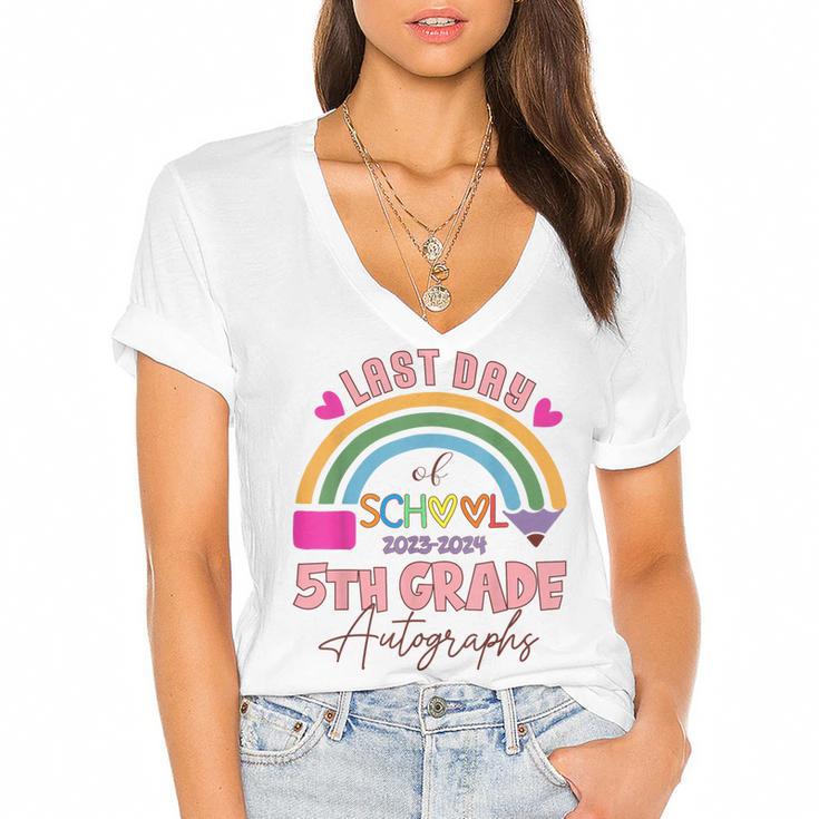 Last Day Of School Autograph 5th Grade Graduation Boys Girls Women's Jersey Short Sleeve Deep V-Neck Tshirt				