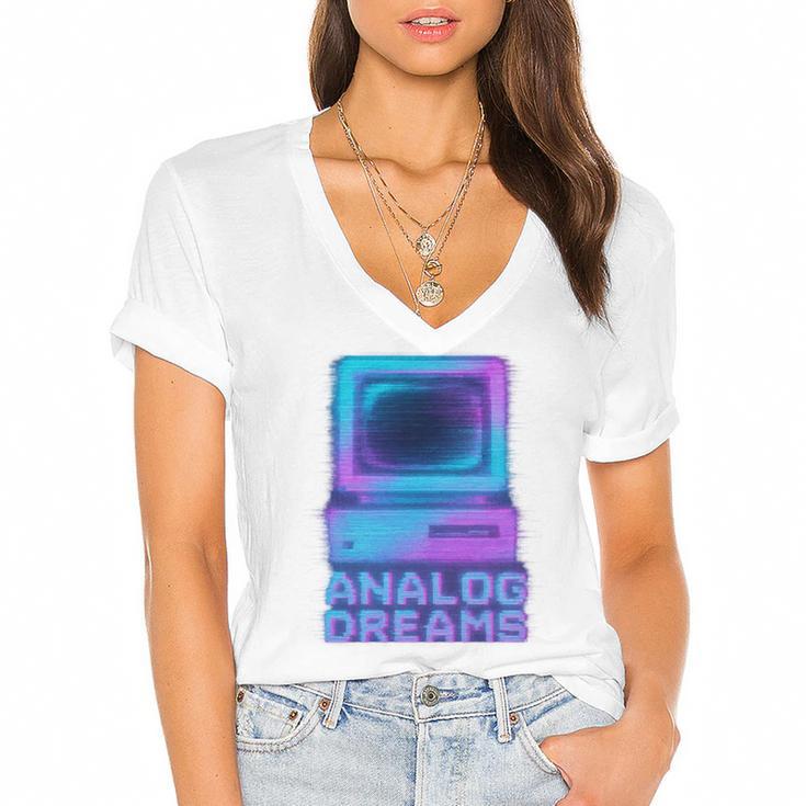 Lofi Reverie Analog Dreams Pixel 90s Desktop VHS Nostalgia Women's Jersey Short Sleeve Deep V-Neck Tshirt				