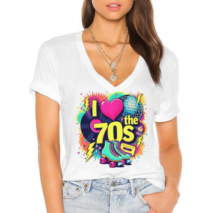 I Love The 70s Retro Cassette Roller Vinyl Nostalgia Vibes Premium Tri-Blend Women's Jersey Short Sleeve Deep V-Neck Tshirt				