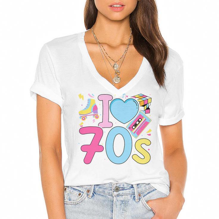 I Love 70's Retro Style Nostalgia Vibe 1970's Party Premium Tri-Blend Women's Jersey Short Sleeve Deep V-Neck Tshirt				