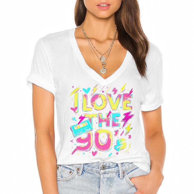I Love The 90'S 90s Retro Nostalgia Premium Tri-Blend Women's Jersey Short Sleeve Deep V-Neck Tshirt				