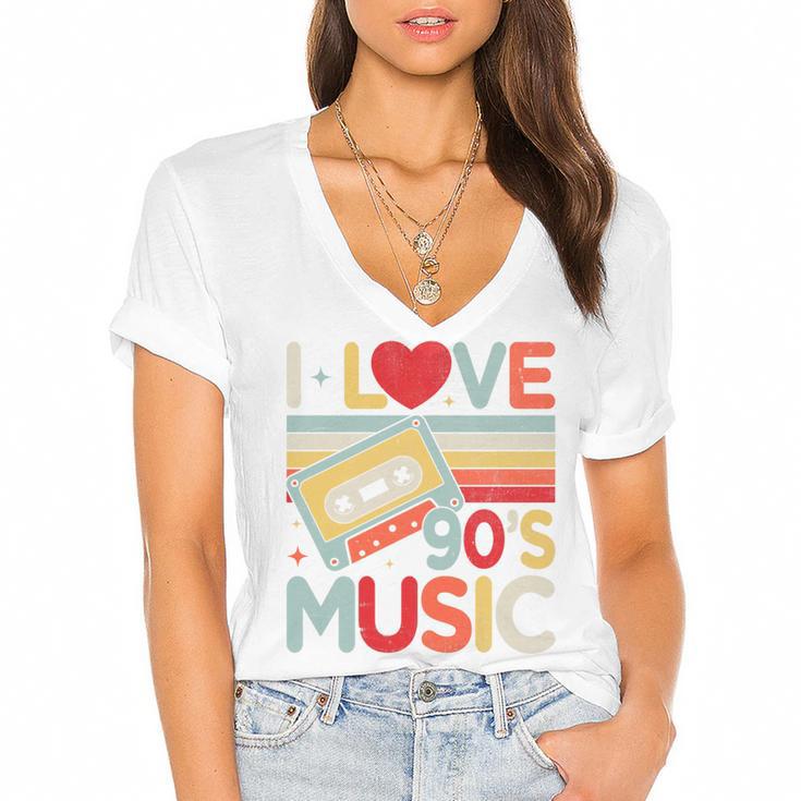 I Love 90's Music Retro Style Nostalgia Cassette 1990s Party Premium Tri-Blend Women's Jersey Short Sleeve Deep V-Neck Tshirt				