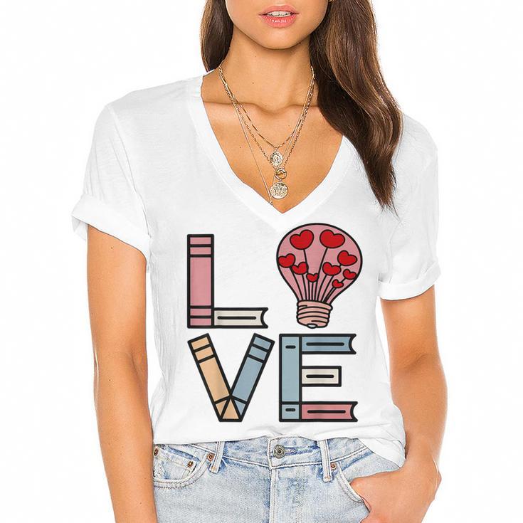 Love Books Reading Women's Jersey Short Sleeve Deep V-Neck Tshirt				
