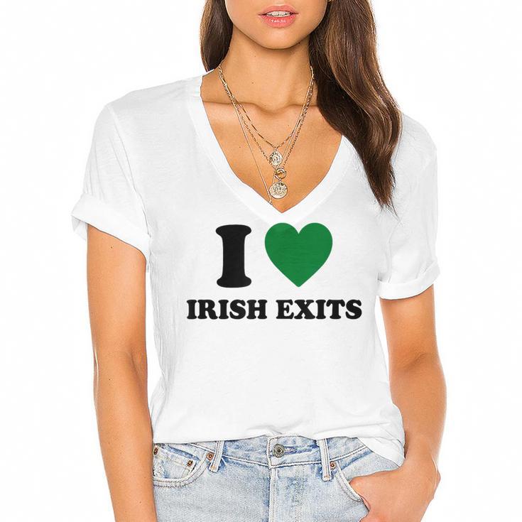 I Love Irish Exits St Patrick's Day Introvert Party Women's Jersey Short Sleeve Deep V-Neck Tshirt