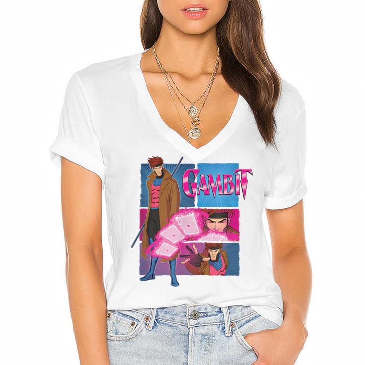 Marvel X-Men '97 Vintage Classic Gambit Comic Book Panels Women's Jersey Short Sleeve Deep V-Neck Tshirt				