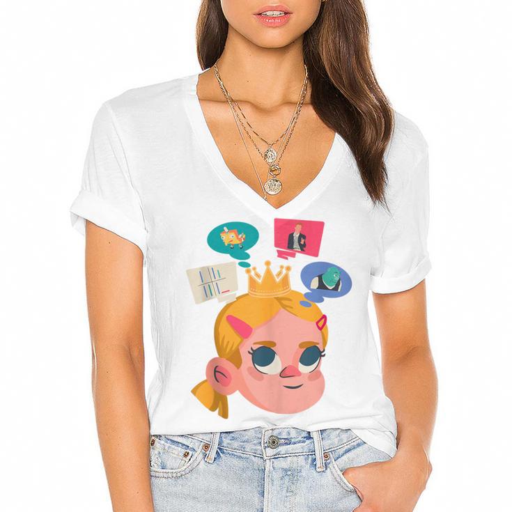 Meme Queen In Silence Introvert Anti People Antisocial Quiet Women's Jersey Short Sleeve Deep V-Neck Tshirt