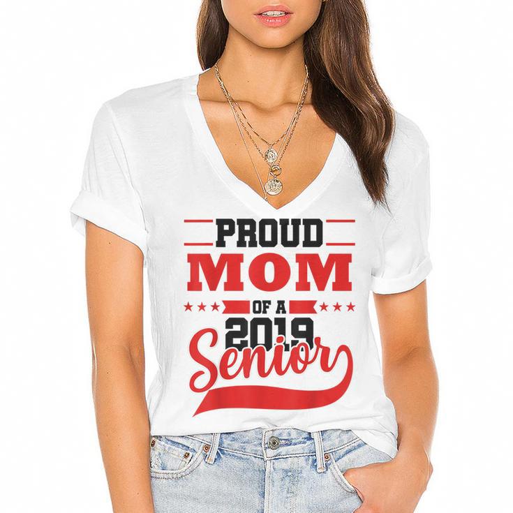 Mom Class Of 2019 Senior Graduation T-Shirt High School Women's Jersey Short Sleeve Deep V-Neck Tshirt				