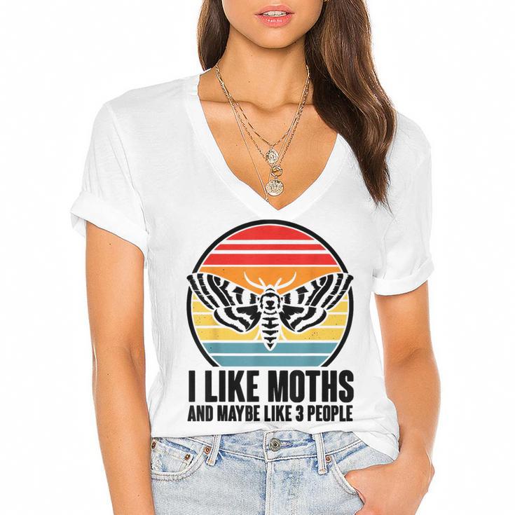 I Like Moths And Maybe 3 People Insect Moth Lovers Introvert Women's Jersey Short Sleeve Deep V-Neck Tshirt
