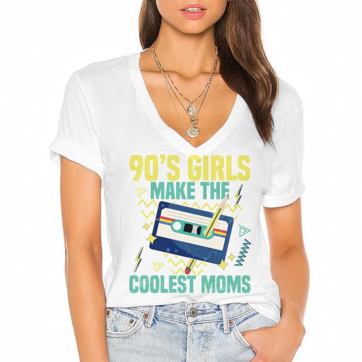 Nineties Girls Make The Coolest Moms Nostalgia 90s Mom Women's Jersey Short Sleeve Deep V-Neck Tshirt				