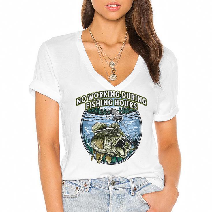 No Working Fishing Hours Introvert Lifestyle Antisocial Women's Jersey Short Sleeve Deep V-Neck Tshirt