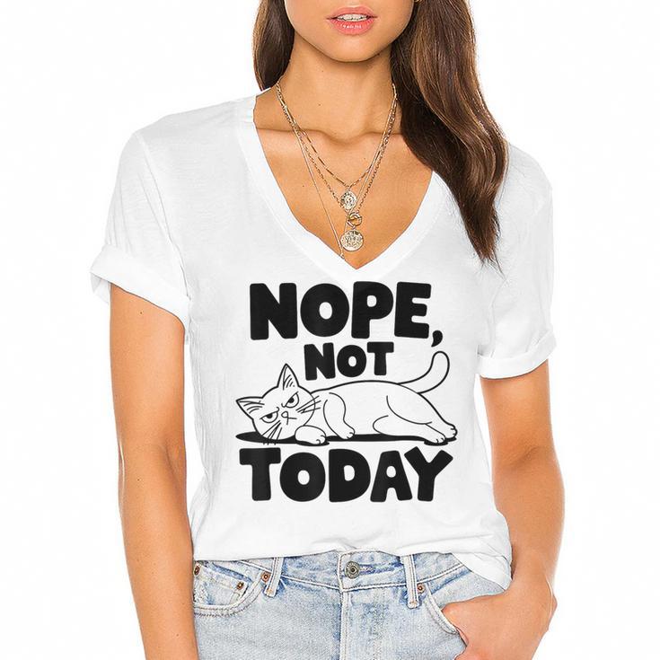 Nope Not Today Antisocial Introvert Cat Lover Men Women Kids Women's Jersey Short Sleeve Deep V-Neck Tshirt
