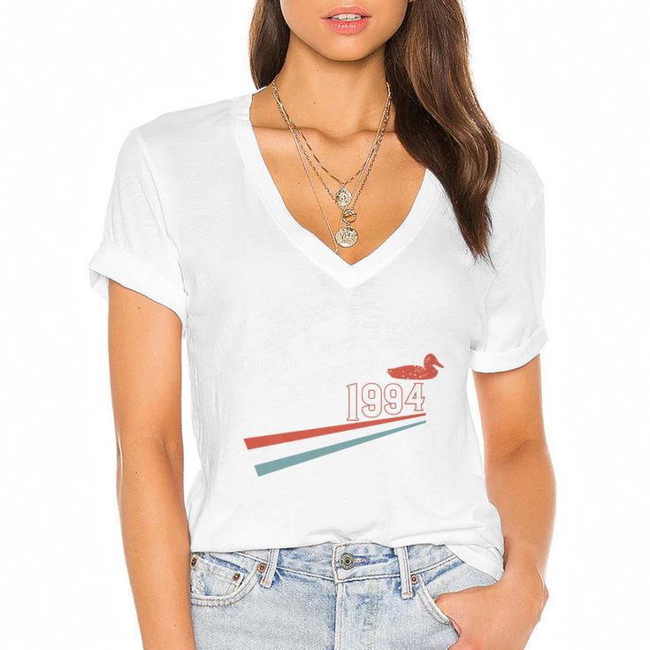 Nostalgia 90s Duck Goose Premium Tri-Blend Women's Jersey Short Sleeve Deep V-Neck Tshirt