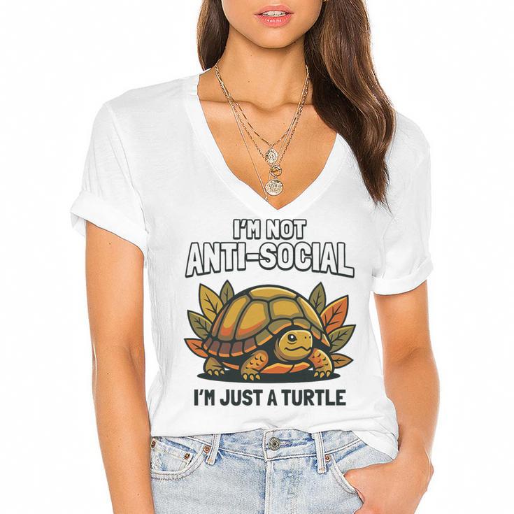 Not Anti Social Im Just A Turtle Sarcastic Introvert Humor Premium Tri-Blend Women's Jersey Short Sleeve Deep V-Neck Tshirt				
