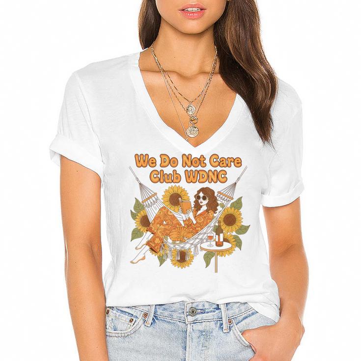 We Do Not Care Club WDNC Reading Book Boho Floral Women's Jersey Short Sleeve Deep V-Neck Tshirt				
