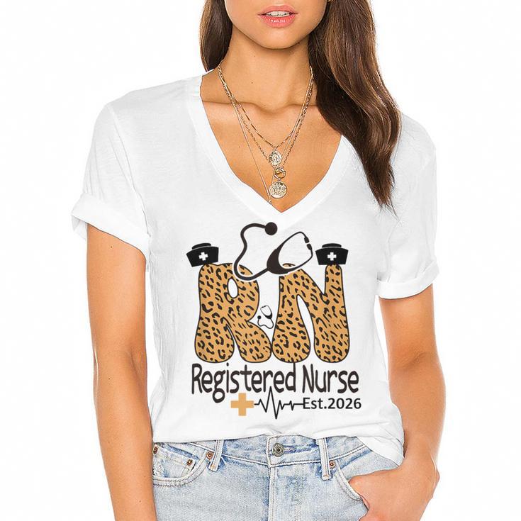 Nurse Est 2026 Graduation Graduate Nursing Student RN LPN Women's Jersey Short Sleeve Deep V-Neck Tshirt				
