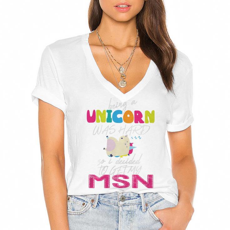 Nurse MSN Graduation Unicorn T-Shirt Nursing School Women's Jersey Short Sleeve Deep V-Neck Tshirt				
