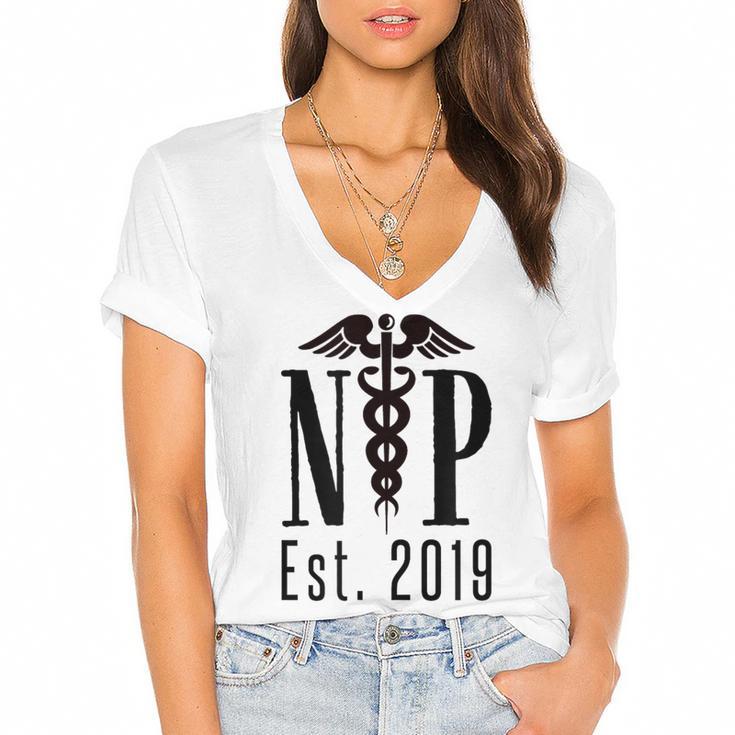 Nurse Practitioner Graduation NP Est 2019 Shirt Women's Jersey Short Sleeve Deep V-Neck Tshirt				
