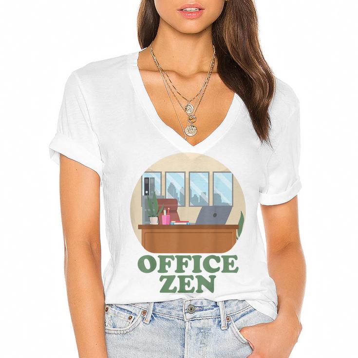 Office Zen Introvert Office Staff Secretary Employee Admin Women's Jersey Short Sleeve Deep V-Neck Tshirt