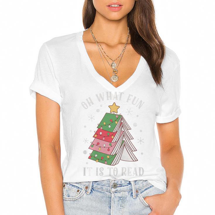 Oh What Fun It Is To Read Book Christmas Tree Premium Tri-Blend Women's Jersey Short Sleeve Deep V-Neck Tshirt