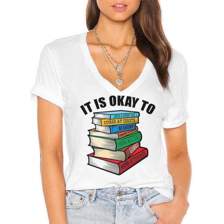 It Is Okay To Be a Grumpy Old Man Book Lover Premium Women's Jersey Short Sleeve Deep V-Neck Tshirt				