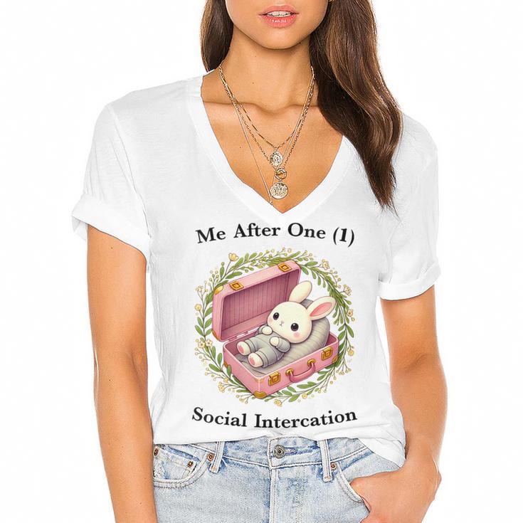 Me After One Social Interaction Introvert Saying Women's Jersey Short Sleeve Deep V-Neck Tshirt